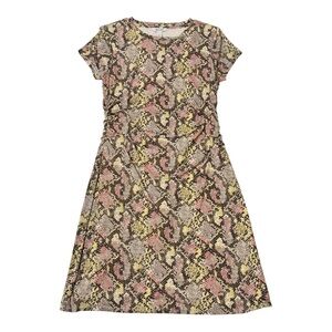 Nine West Women's Short Sleeve Multicolor Snake Print Ruched Dress Size M